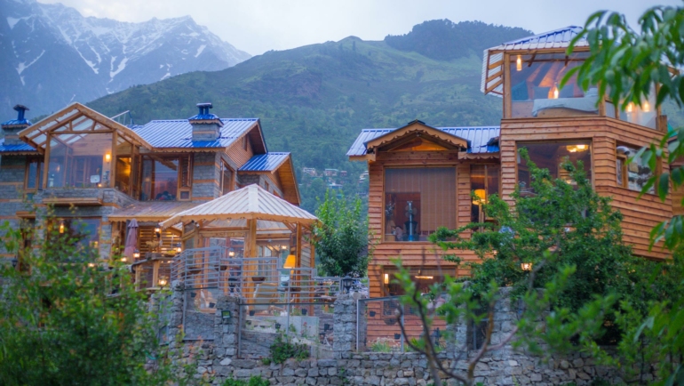 Cottage style villas in front of Himalayas